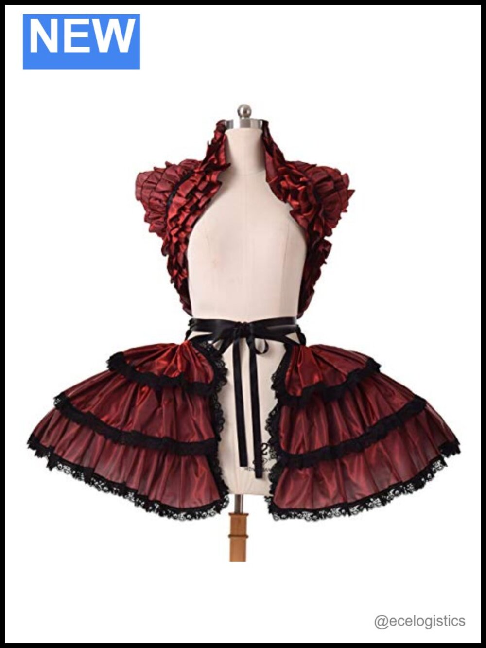 Victorian Gothic Steampunk Corset Crop Top and 3-Layer Double Hoop Skirt Set